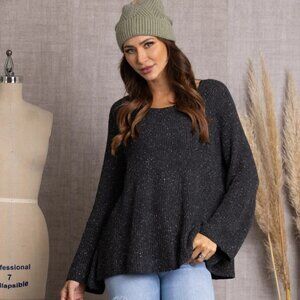 CHARCOAL BELL SLEEVE RIB KNIT STITCH SWEATER